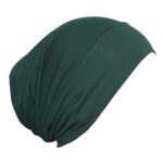 Flat lay of khaki premium soft stretch knitted cotton under scarf cap by SCARF 'N' SHAWLS measuring 24.5 cm x 22 cm
