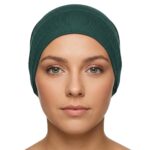 Flat lay of peacoat premium soft stretch knitted cotton under scarf cap by SCARF 'N' SHAWLS measuring 24.5 cm x 22 cm