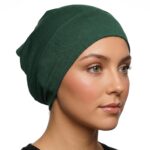 Flat lay of spruce premium soft stretch knitted cotton under scarf cap by SCARF 'N' SHAWLS measuring 24.5 cm x 22 cm