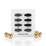Pack of 8 snag-free hijab safety clips in [Colour Name] displayed in a white window box for scarf and clothing decoration.