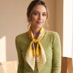 Women's 70x70cm 100% polyester square scarf featuring vibrant prints including floral, styled as a neck accessory or laid flat.